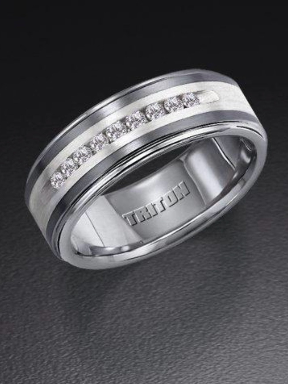 Triton Men’s Silver Diamond Channel Comfort-Fit Ring